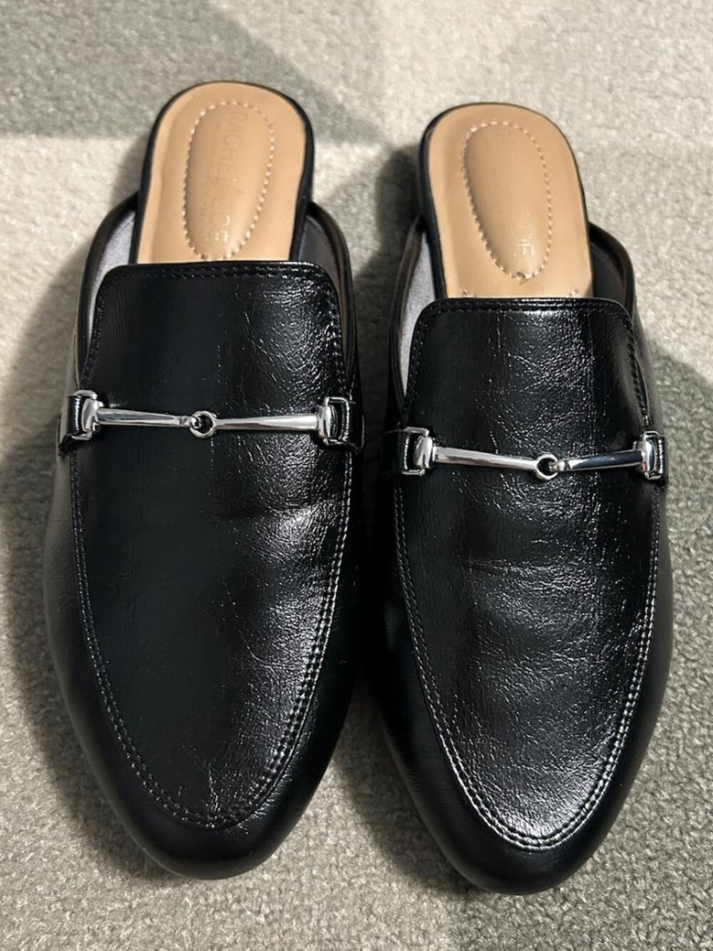 Rachel Zoe Alani Black Faux Leather Mules Silver-Tone Horsebit Buckle Women's 7M